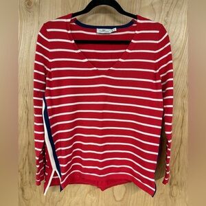 Vineyard Vines 100% cotton red white blue striped V-neck sweater